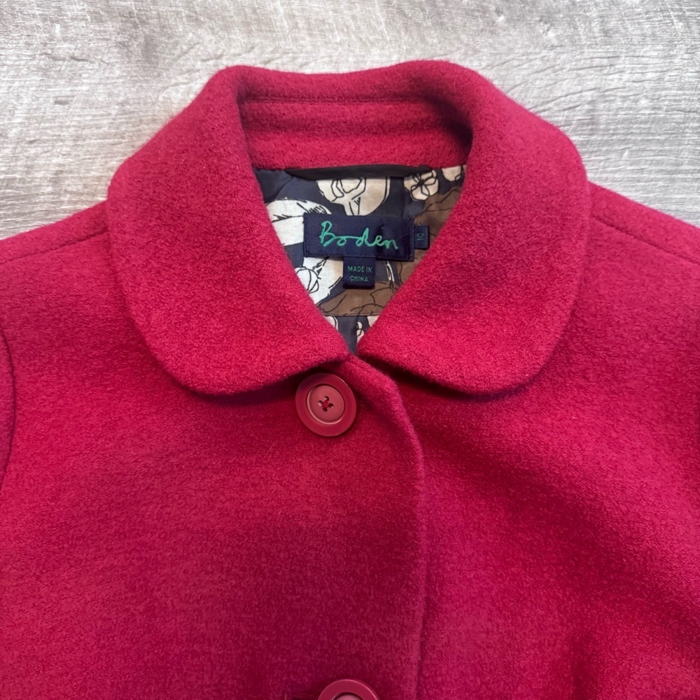 Boden Kids 100% Wool Front Button Peter Pan Collar Girls Red Coat Sz. 10 - Picture 3 of 8